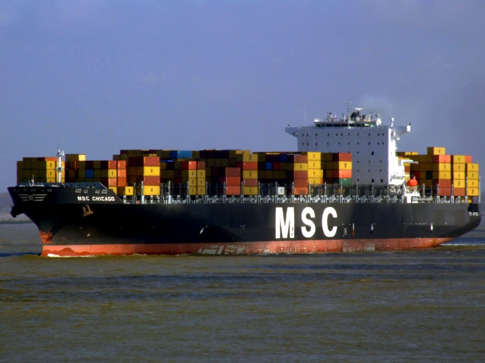 MSC Chicago p2, leaving Port of Rotterdam, Holland 08-Mar-2007