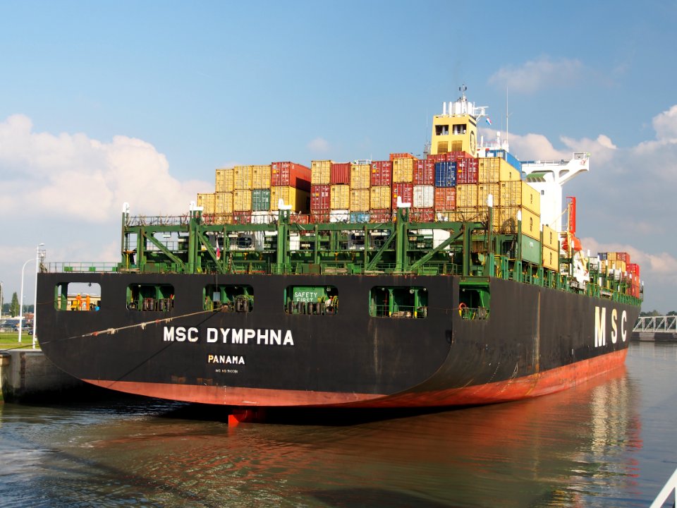 MSC Dymphna (ship, 1996) - IMO 9110391 into Berendrechtsluis, Port of Antwerp, Belgium, pic8