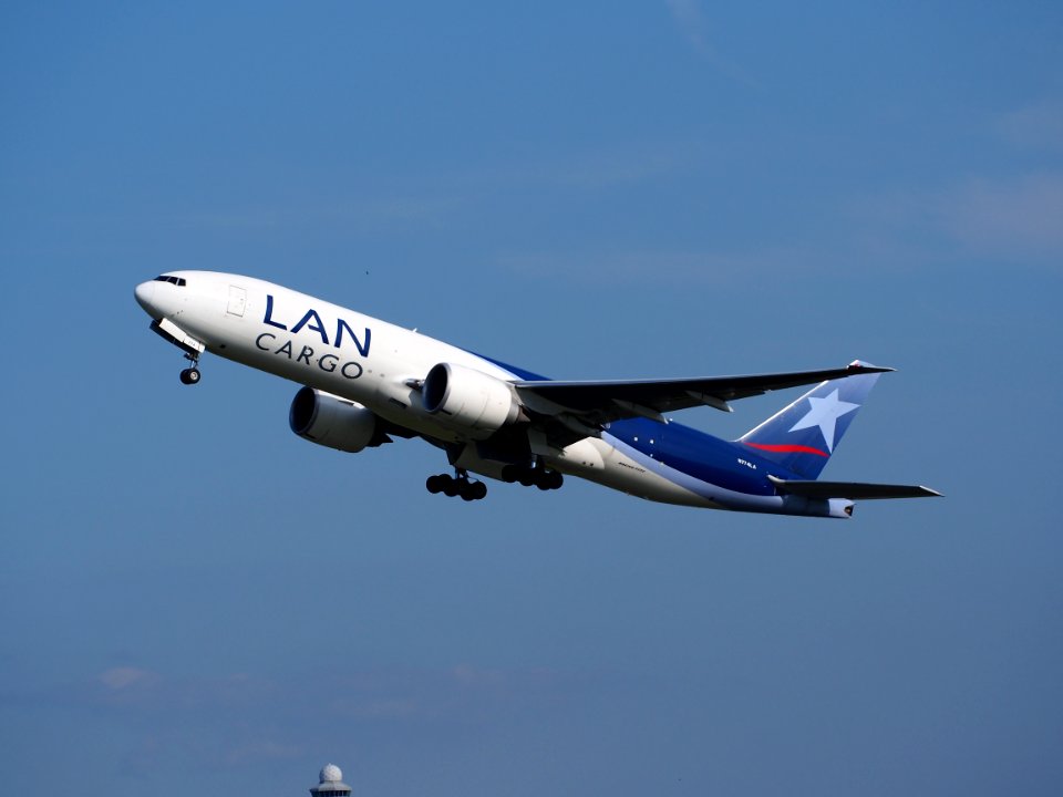 N774LA LAN Cargo Boeing 777F takeoff from Schiphol (AMS - EHAM), The Netherlands, 18may2014, pic-2
