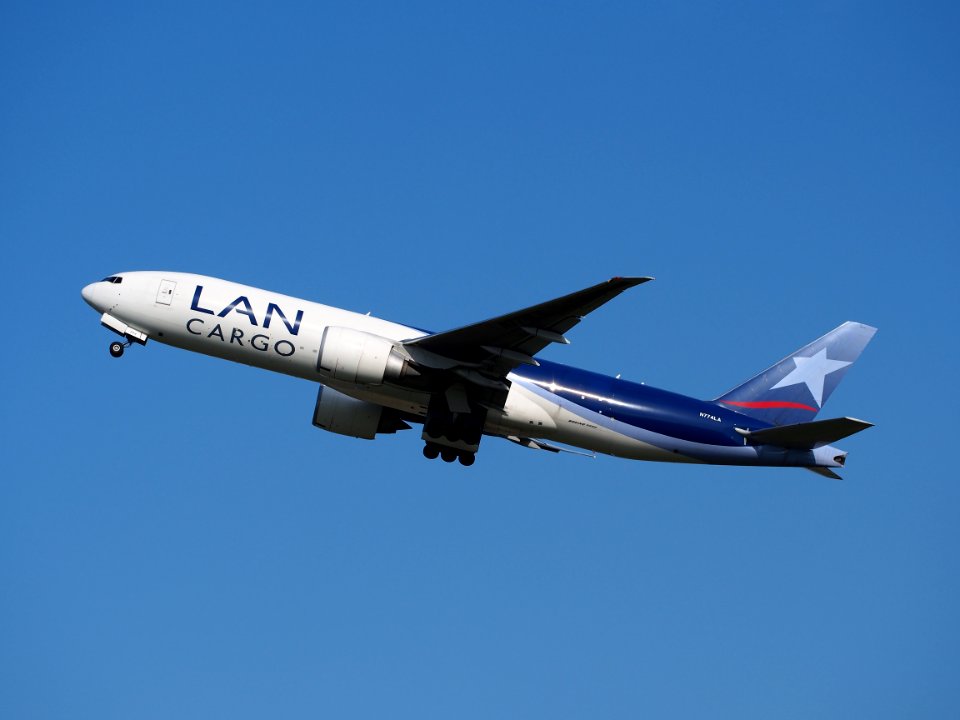 N774LA LAN Cargo Boeing 777F takeoff from Schiphol (AMS - EHAM), The Netherlands, 18may2014, pic-3