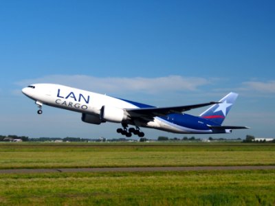 N772LA LAN Cargo Boeing 777-F6N takeoff from Schiphol (AMS - EHAM), The Netherlands, 11june2014, pic-2