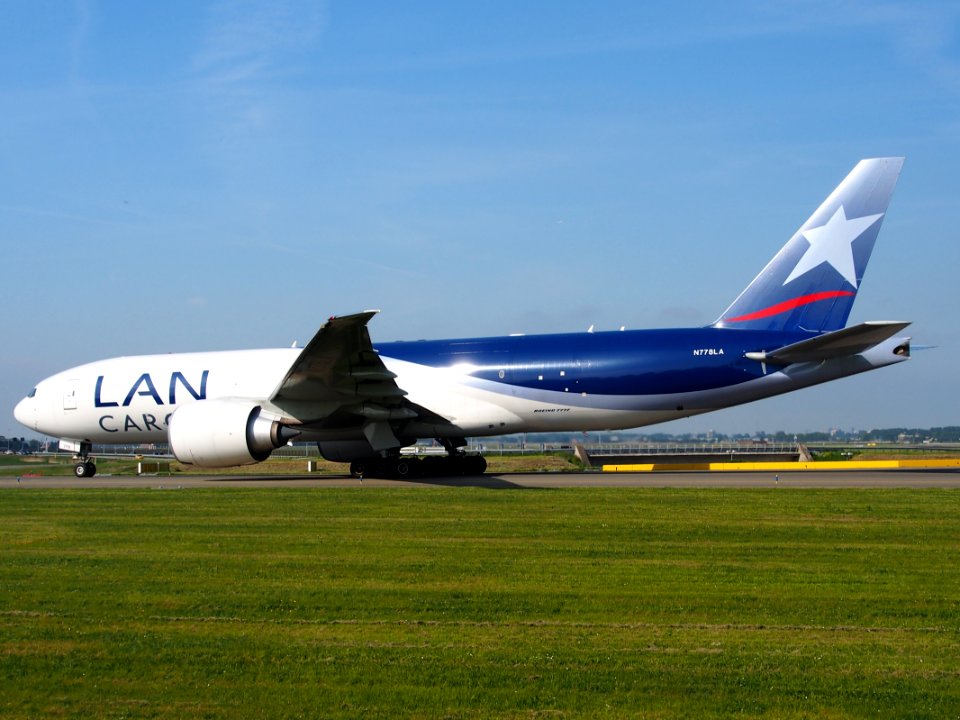N778LA LAN Cargo Boeing 777F taxiing at Schiphol (AMS - EHAM), The Netherlands, 17may2014, pic-6