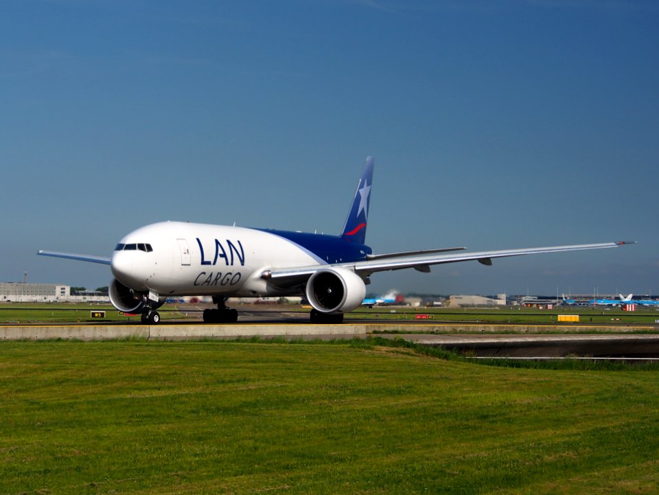 N778LA LAN Cargo Boeing 777F taxiing at Schiphol (AMS - EHAM), The Netherlands, 17may2014, pic-2