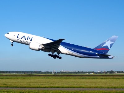 N772LA LAN Cargo Boeing 777-F6N takeoff from Schiphol (AMS - EHAM), The Netherlands, 11june2014, pic-4