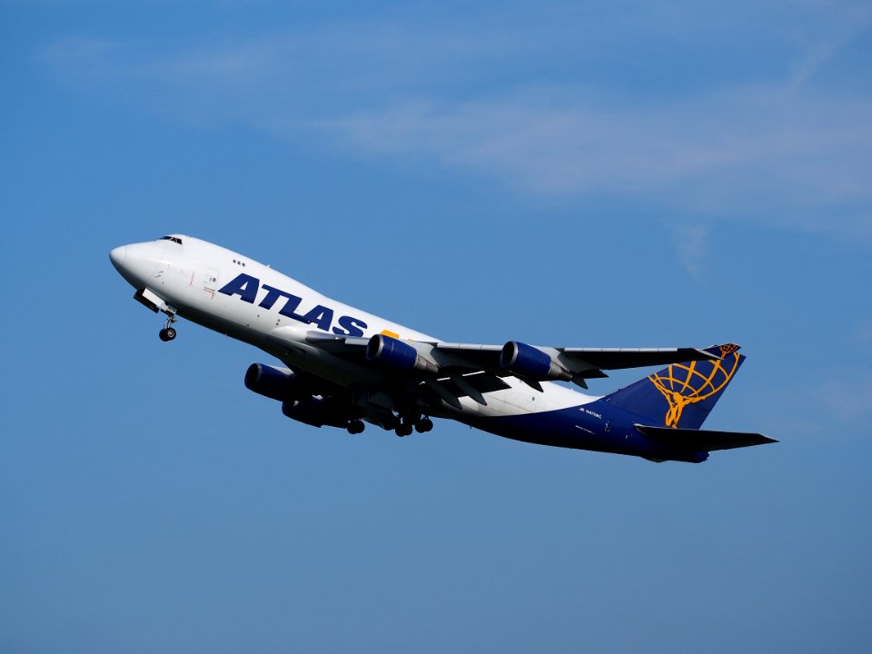 N475MC Atlas Air Boeing 747-400 takeoff from Schiphol (AMS - EHAM), The Netherlands, 18may2014, pic-1