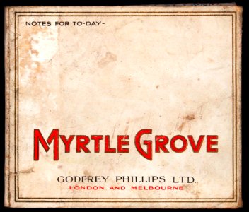 Myrtle Grove cigarettes pack, back, Godfrey Phillips Ltd