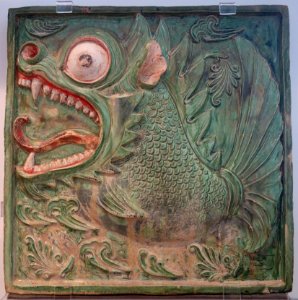 Mythical fish Makara tomb tile, China, 550-600 AD, glazed earthenware - Royal Ontario Museum - DSC04071