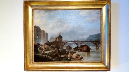 Musées Gadagne - Tableau Le Port du Temple et le pont volant, par Joseph-Vézien Desombrages