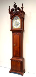 Musical Tall Case Clock, Philadelphia, 1755-1765, carving attributed to the Garven High Chest Carver, mahogany with tulip poplar - Chazen Museum of Art - DSC02654