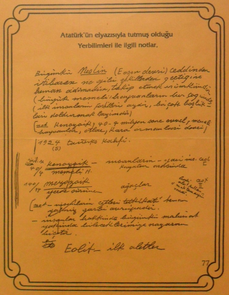 Mustafa Kemal Atatürk'ün yer bilimi notları