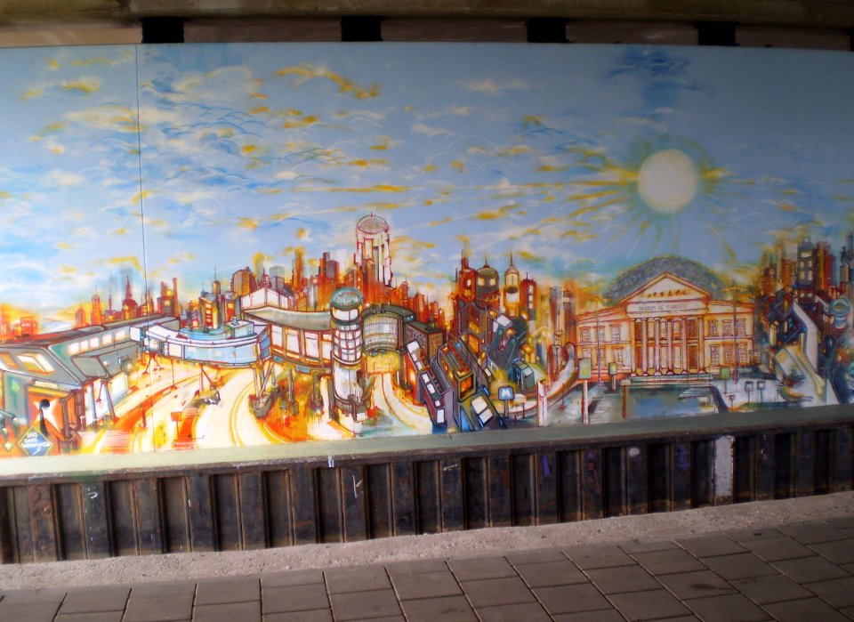 Muurtekening op snelwegbrug Zwolle