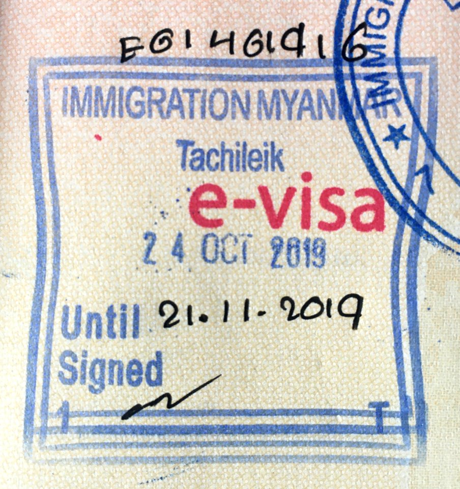 Myanmar passport stamp Tachileik e-visa in 1