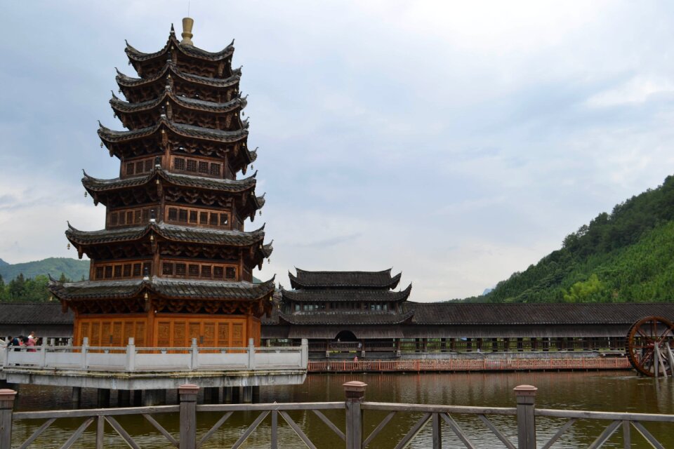 The ancient town tower pond
