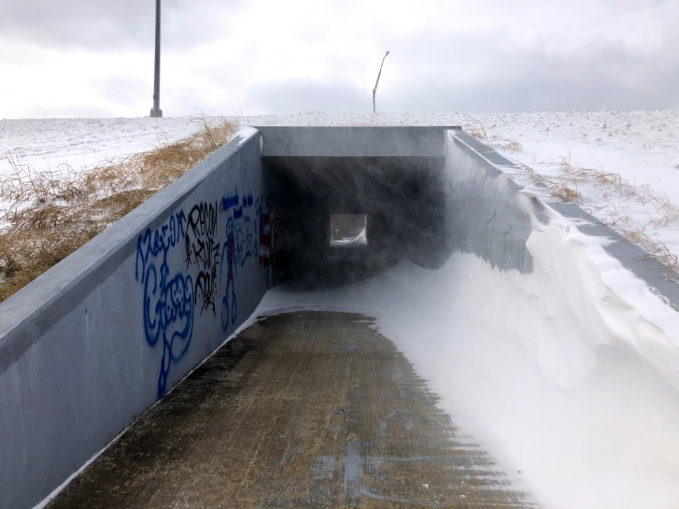 Muskogee snowstorm 2021-02-15 Centennial Trail 32nd St underpass outside NE
