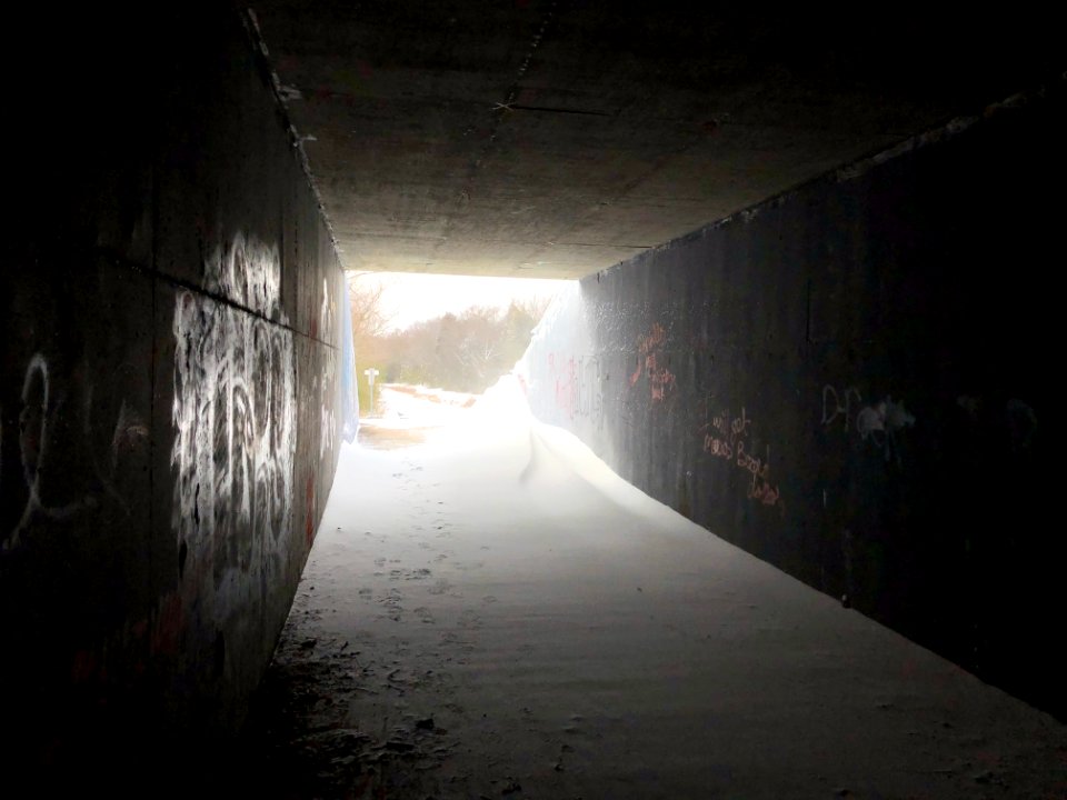 Muskogee snowstorm 2021-02-15 Centennial Trail 32nd St underpass inside NE