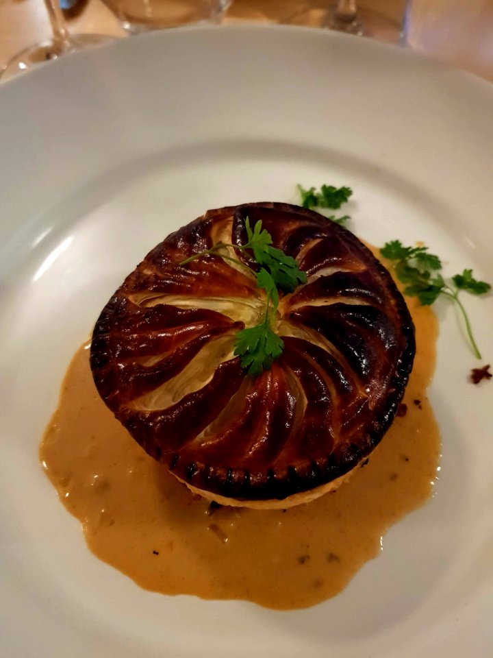 Mushroom pithivier with chicken liver sauce