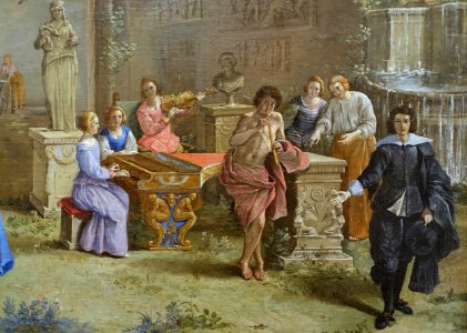 Musical Party in a Garden, by Giovanni Battista Passeri, 1640s, oil on canvas, detail - Blanton Museum of Art - Austin, Texas - DSC07864