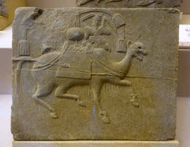 Musical performance on a camel, China, unearthed at Majia, Xindu District, Chengdu City, Eastern Han dynasty, 25-220 AD, tomb tile - Sichuan Provincial Museum - Chengdu, China - DSC04791
