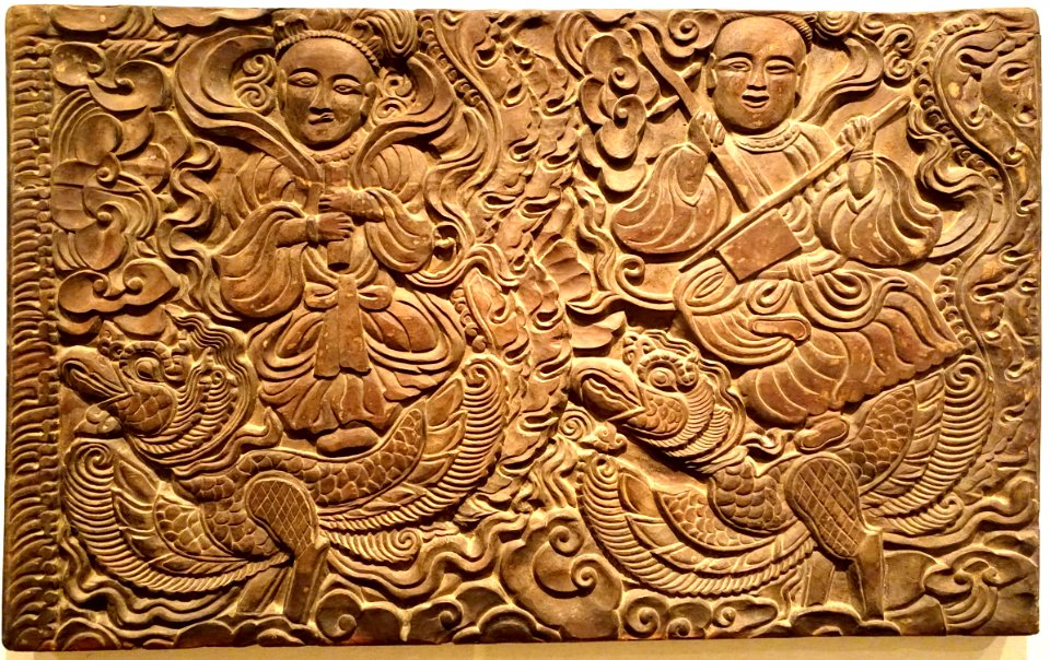 Musician riding on a bird, Thai Lac pagoda, Hung Yen province, 14th century AD, wood - Vietnam National Museum of Fine Arts - Hanoi, Vietnam - DSC04825