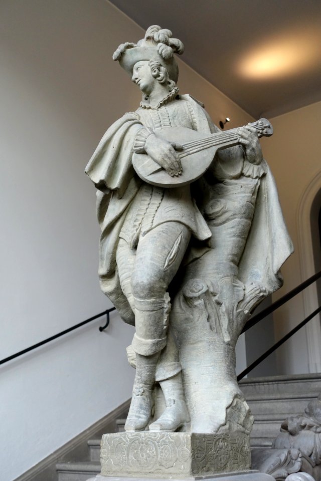 Musician with mandolin, Clau de Cure workshop, Wurzburg, c. 1725, sandstone - Germanisches Nationalmuseum - Nuremberg, Germany - DSC03294