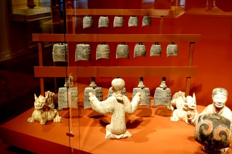 Musicians with chimes and bells, China, Western Han dynasty, 206 BC to 9 AD, painted earthenware - Portland Art Museum - Portland, Oregon - DSC08529