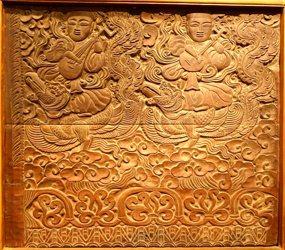 Musician riding on a bird, Thai Lac pagoda, Hung Yen province, 14th century AD, wood - Vietnam National Museum of Fine Arts - Hanoi, Vietnam - DSC04830
