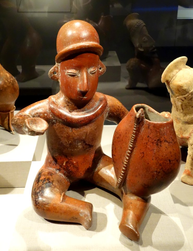 Musician with gourd, West Mexico, Colima, 300 BC to 300 AD, earthenware and pigment - De Young Museum - DSC00425