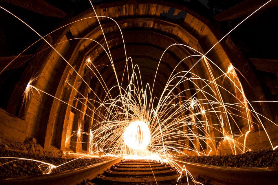 Light streaks railroad railway