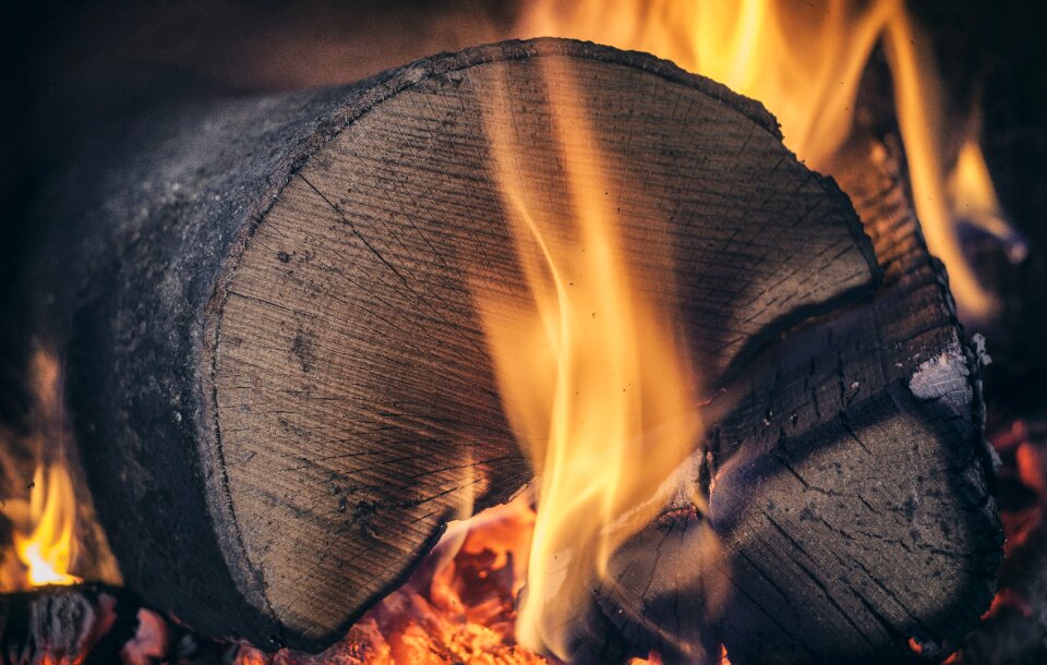 Burning close-up coal photo