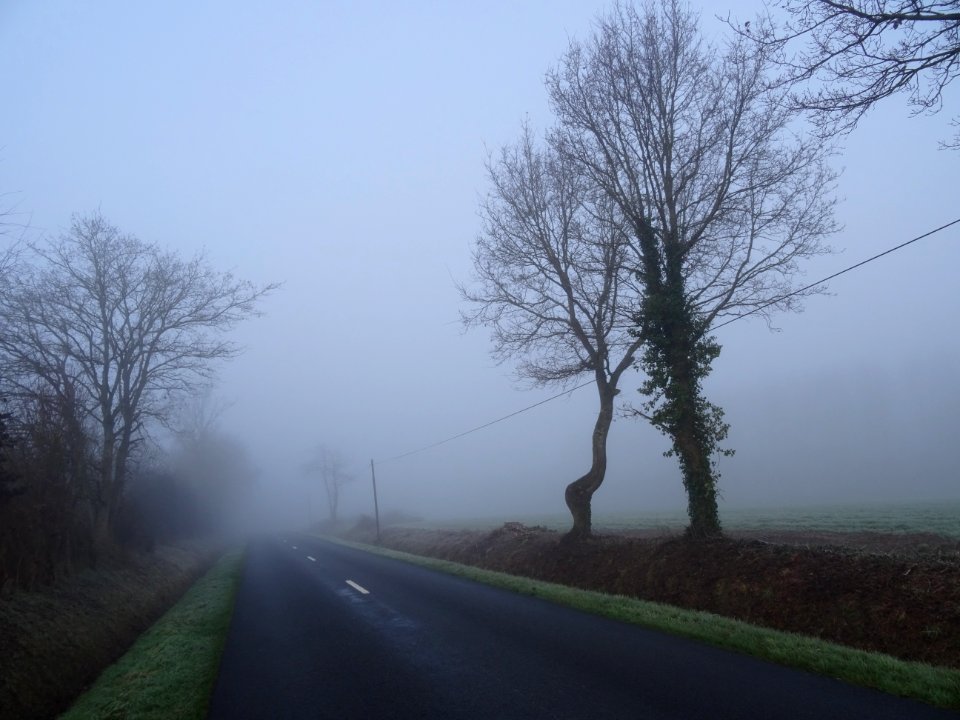 La route semble plonger dans le brouillard 