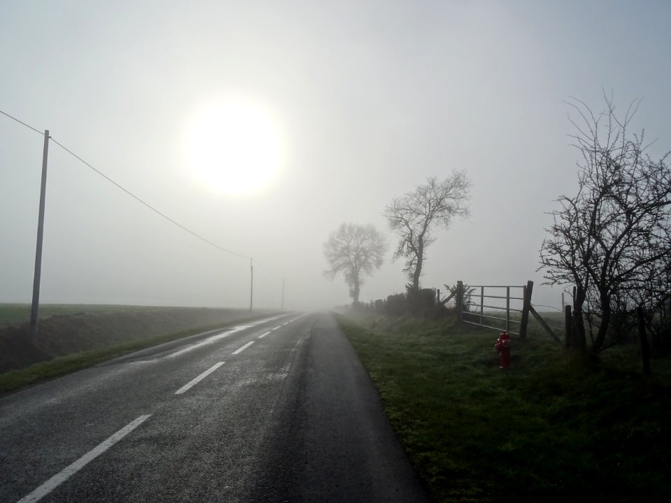 Le soleil essaie de percer le brouillard, il est 11H du ma… 