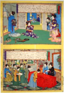 No. 11 & 12 from the series Primary Education, Manners for Women, explained in Pictures, by Adachi Ginko, Japan, Meiji period, c. 1882 AD, woodblock print - Sackler Museum - Harvard University - DSC01708
