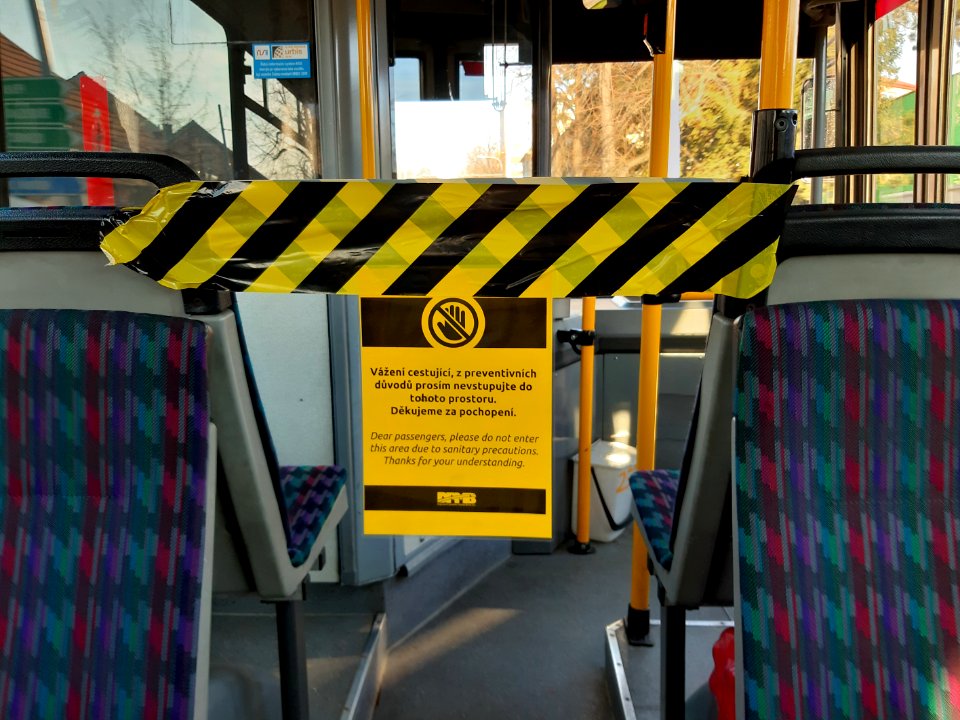 No entry to driver's area in Brno city transport due to COVID-19 (detail)