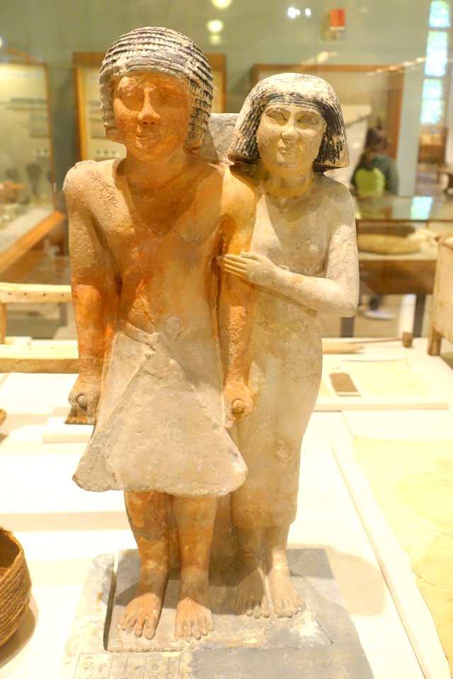 Nobleman and wife, Deshasha, tomb of Nenkhefetka, Old Kingdom, Dynasty 5, reigns of Menkauhor and Unis, c. 2466-2400 BC, limestone, pigment - Oriental Institute Museum, University of Chicago - DSC07883