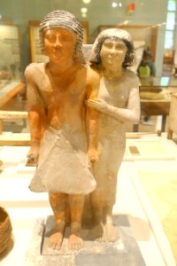 Nobleman and wife, Deshasha, tomb of Nenkhefetka, Old Kingdom, Dynasty 5, reigns of Menkauhor and Unis, c. 2466-2400 BC, limestone, pigment - Oriental Institute Museum, University of Chicago - DSC07883