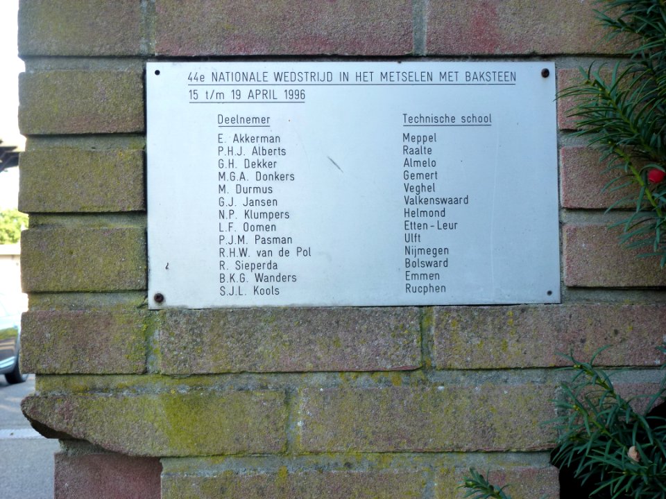 Nijmegen Metselwedstrijd 1996 plaquette Looimolenweg