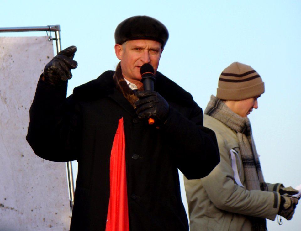 Nikolay Ryabov, Member of the State Duma (CPRF) speaks on rally