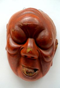 Ninomai (Haremen) bugaku mask, formerly passed down at Niutsuhime Jinja, Wakayama, Japan, Kamakura period, 1200s-1300s AD, wood with polychromy - Tokyo National Museum - Tokyo, Japan - DSC09043