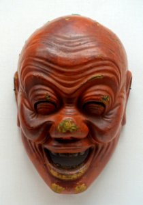 Ninomail (Emimen) bugaku mask, formerly passed down at Niutsuhime Jinja, Wakayama, Japan, Kamakura period, 1200s-1300s AD, wood with polychromy - Tokyo National Museum - Tokyo, Japan - DSC09047