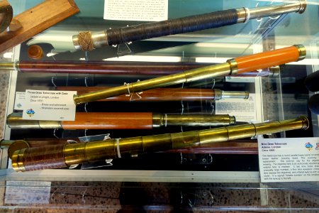 Nine-draw telescope (foreground), Adams, London, c. 1800 - College of Optical Sciences - University of Arizona - Tucson, AZ - DSC08604