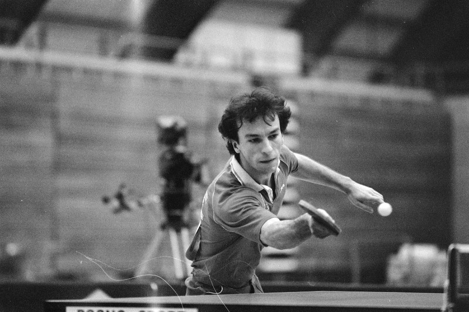 NK tafeltennis in Amsterdam Paul Haldan in actie, Bestanddeelnr 933-8475