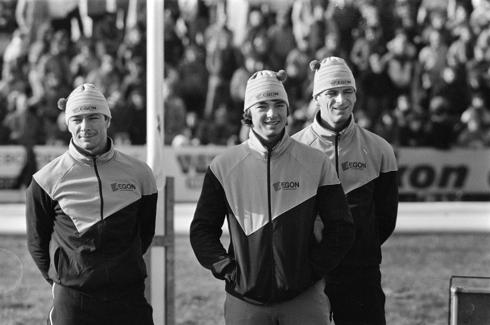 NK schaatsen in Alkmaar, v.l.n.r. Van der Duim, Vergeer, Schalij (huldiging), Bestanddeelnr 933-2247