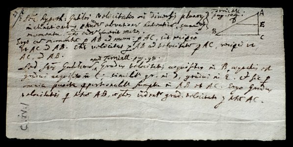 Notes on Galileo's theory of motion, by Thomas Hobbes, 1600s - Oak Room, Chatsworth House - Derbyshire, England - DSC03056