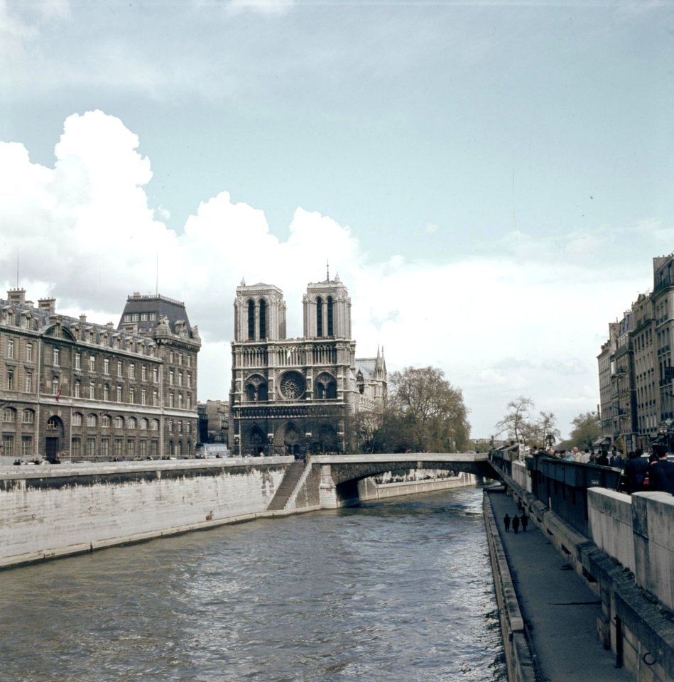 Notre Dame in Parijs, gefotografeerd vanaf de Petit Pont, Bestanddeelnr 255-9983