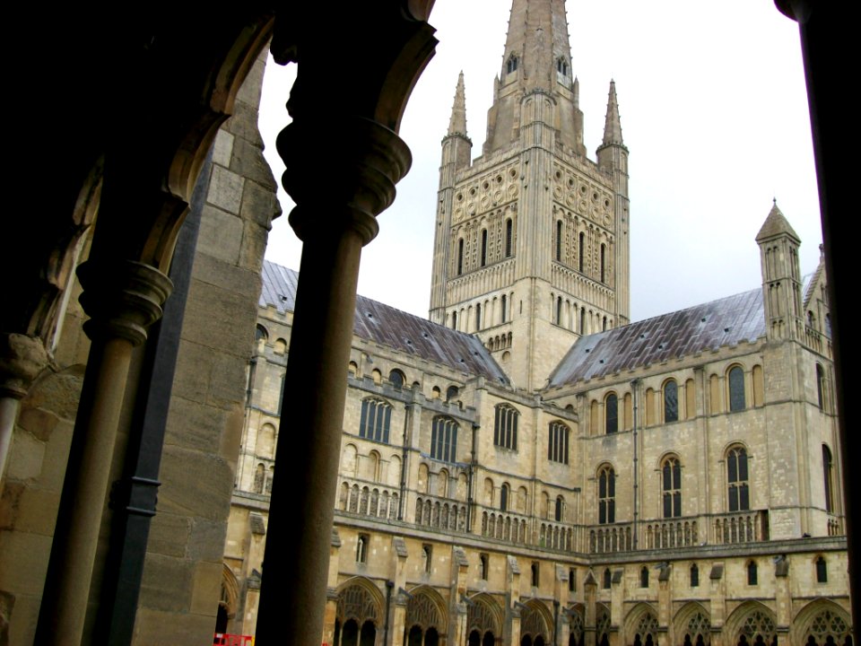 Norwich Cathedral, central tower from cloisters