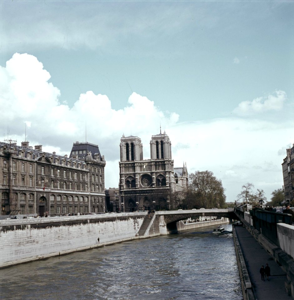 Notre Dame in Parijs, gefotografeerd vanaf de Petit Pont, Bestanddeelnr 255-9981