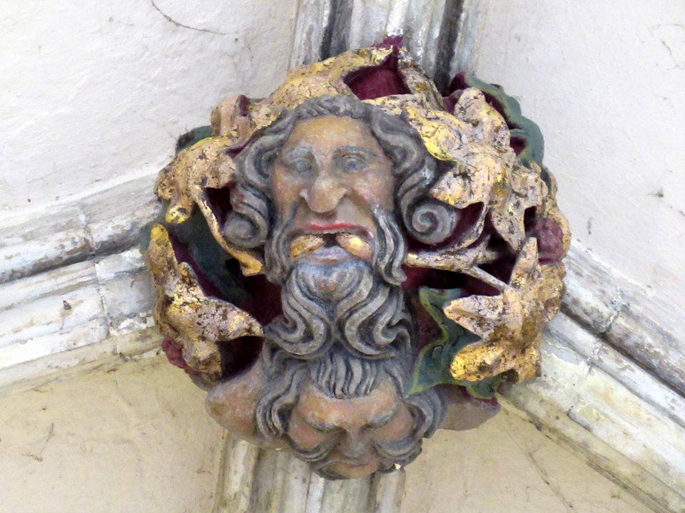 Norwich cathedral cloisters, roof boss 01