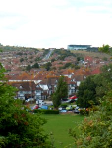 Northwestward view towards Brighton Racecourse from Roedean Road, Roedean, Brighton (August 2014) (1)
