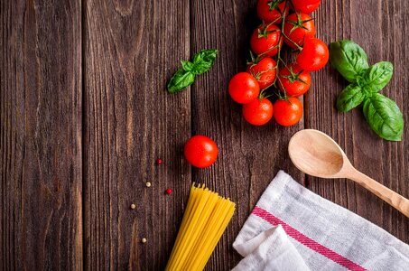 Tomatoes dish basil photo