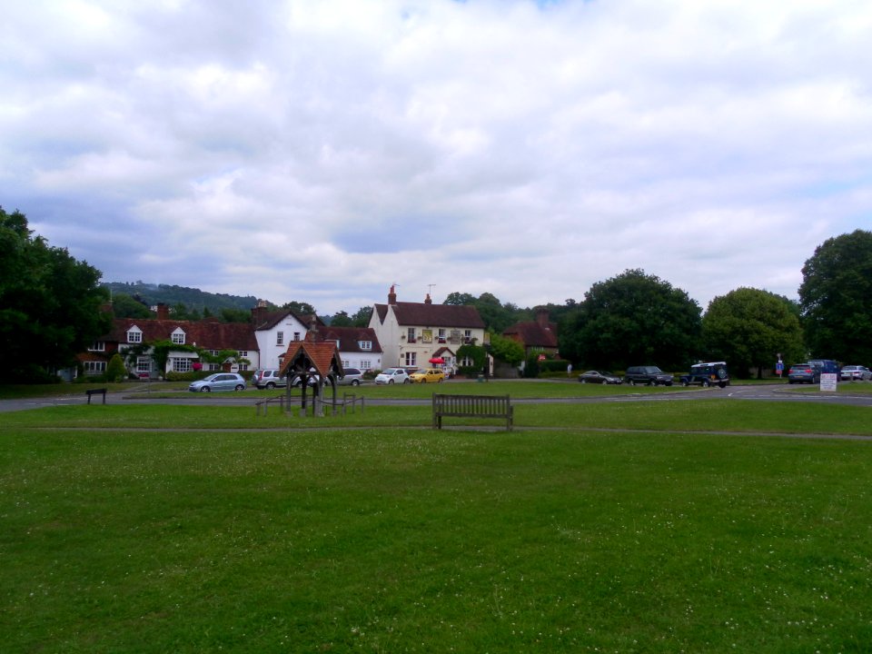 Northeastward view across Brockham Green, Brockham (July 2013)